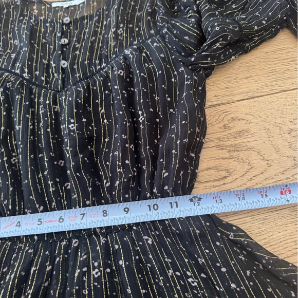 Tularosa Black Gold Metallic Pinstripe Tiered Ruffle Mini Dress XS Boho (598) - Picture 8 of 12
